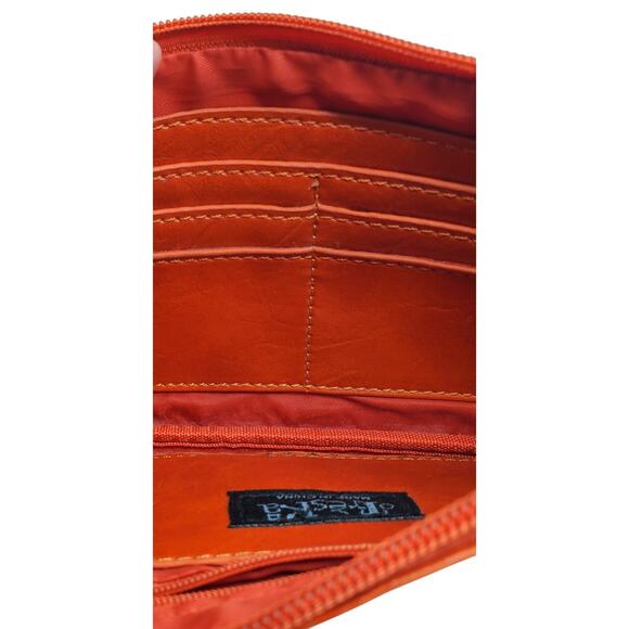 Treska Orange Clutch Bag Vegan Leather Wristlet Zipper Pockets Small Purse Case - Picture 9 of 10